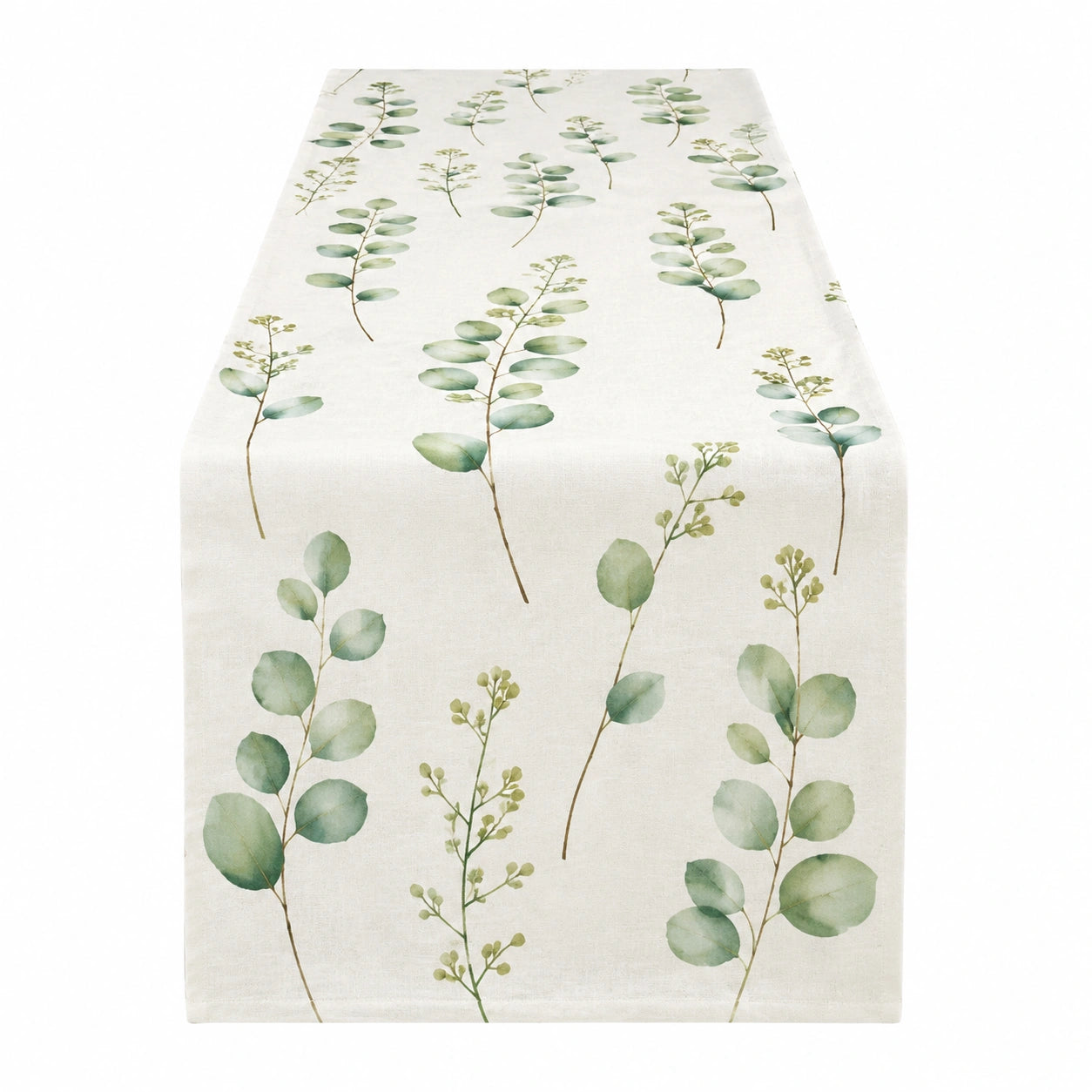 Camino de mesa 180 x 35 cm de tejido beige con estampado botánico para comedor