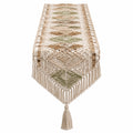 Camino de mesa 180 x 35 cm de algodón beige verde y marrón con flecos estilo bohemio