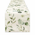 Camino de mesa 180 x 40 cm tejido beige y verde con estampado botánico decorativo