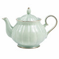 Tetera de porcelana 1.20 L verde menta con detalles dorados diseño acanalado