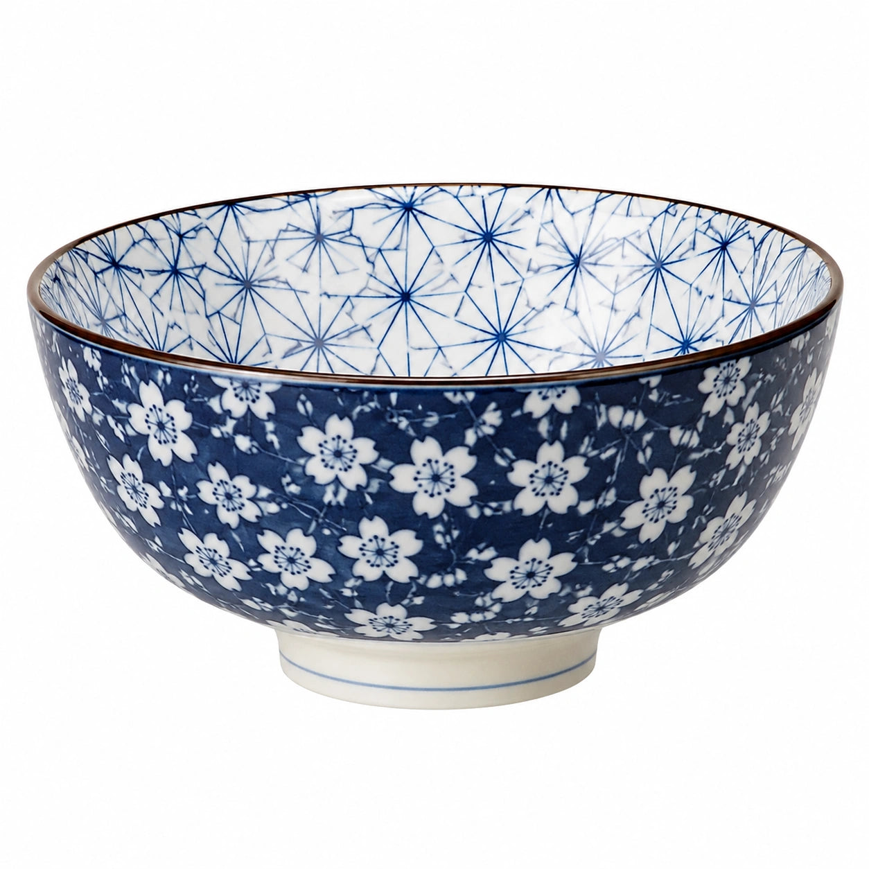 Cuenco de cerámica 18 cm azul y blanco con motivo floral para servir