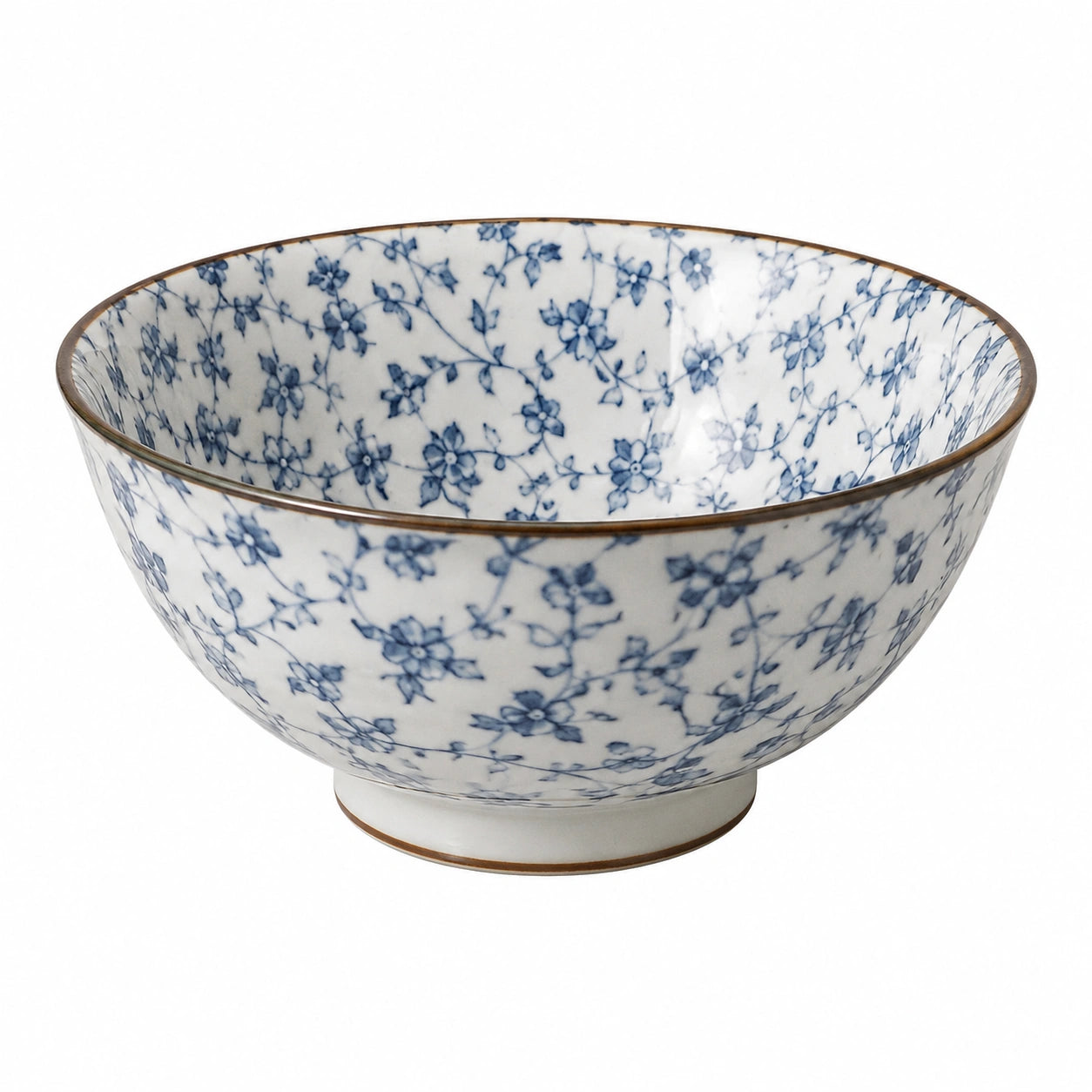 Cuenco de porcelana 20 cm blanco y azul con flores - para servir