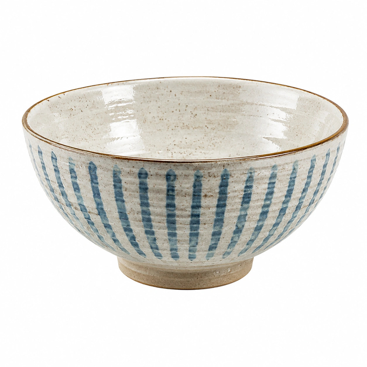 Cuenco de cerámica 18 cm beige/azul con rayas esmaltadas para servir