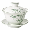 Taza gaiwan de porcelana 120 ml blanca y verde con bambú y tapa