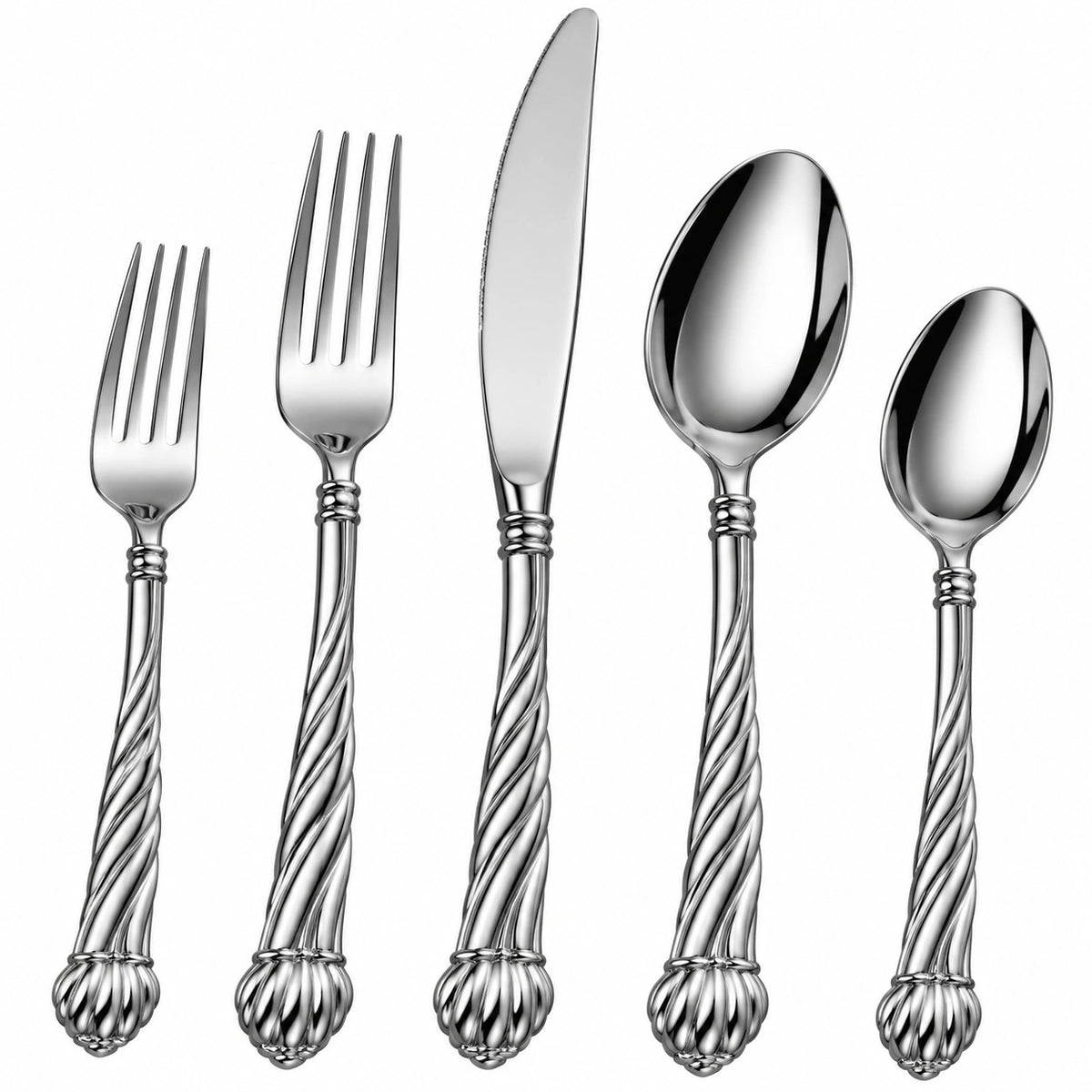 Juego de cubiertos 5 piezas de acero inoxidable plateado pulido estilo clásico