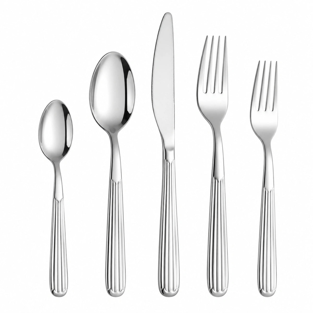 Juego de cubiertos de acero inoxidable plateado 5 piezas estilo clásico