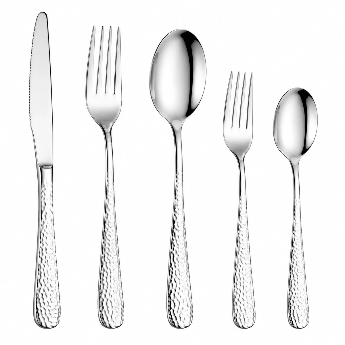Set de cubiertos de mesa 5 piezas de acero inoxidable plateado con mango texturizado