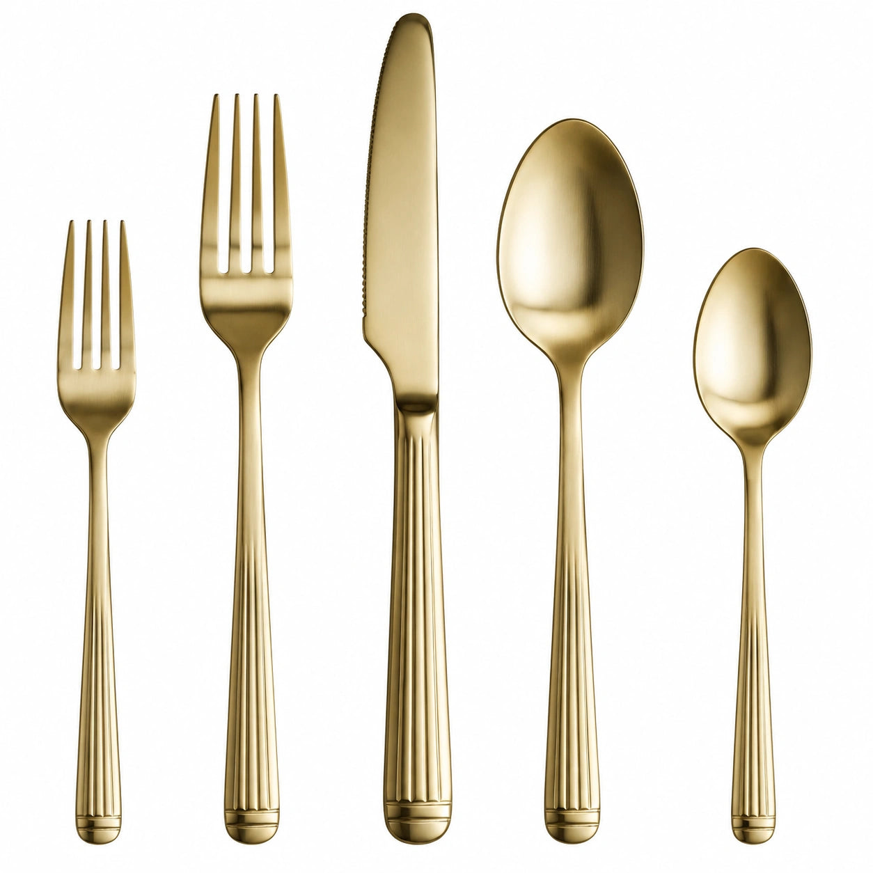 Juego de cubiertos de 5 piezas de acero inoxidable dorado satinado para mesa
