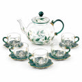Juego de té de vidrio 1200 ml verde con motivo floral para 5 personas