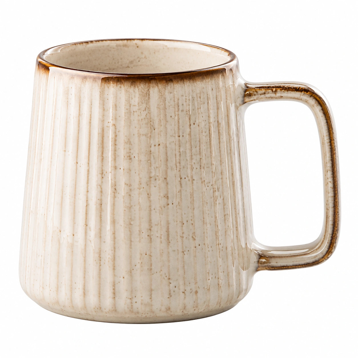 Taza de cerámica 400 ml beige con asa - acabado estriado