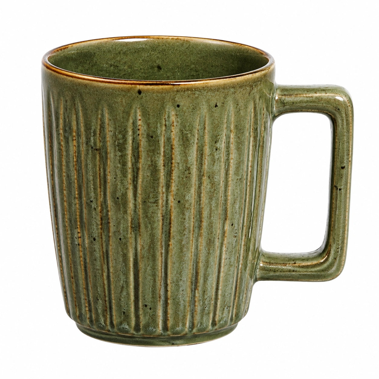 Taza de cerámica 350 ml verde con relieve vertical para bebidas calientes