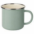Taza de 350 ml de acero esmaltado verde con borde de acero inoxidable - estilo camping