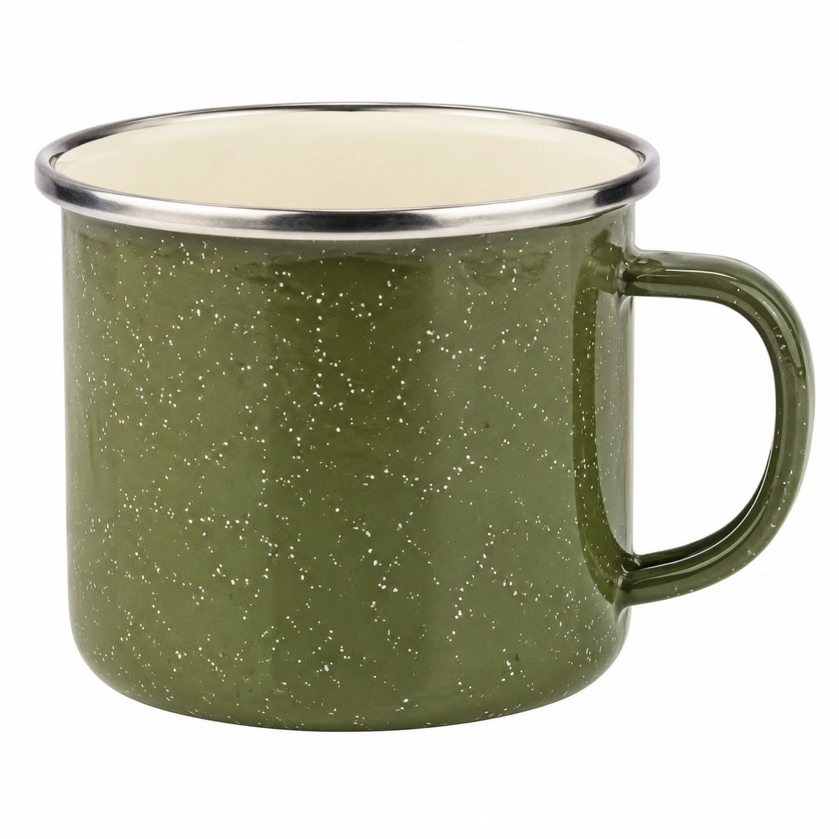 Taza 400 ml de metal esmaltado verde para bebidas calientes estilo moteado